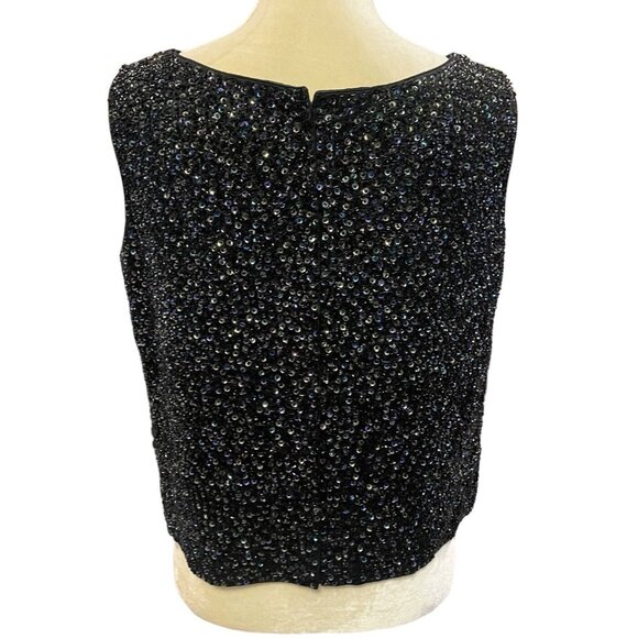 Vintage 60’s Gene Shelly Black Sequined Beaded Silk Blend Sleeveless Top Size 14 - Picture 4 of 10